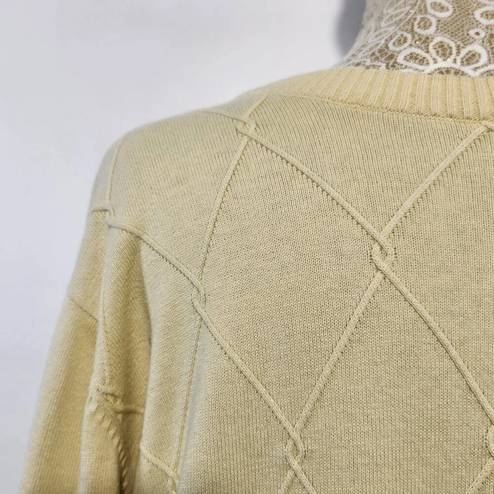 Vintage Oscar De La Renta Men’s Size Medium Yellow Long Sleeve Argyle Sweater